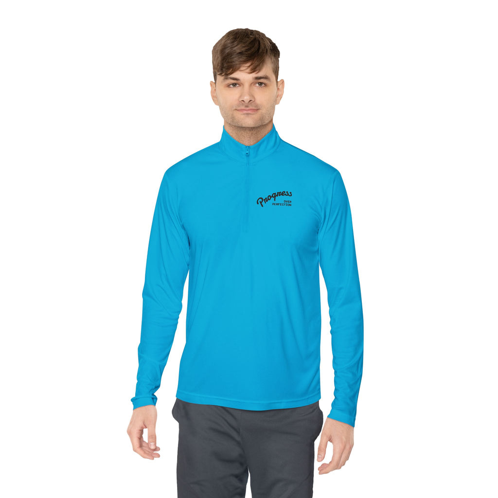 Quarter-Zip Pullover — "Progress Over Perfection" Embroidered Pullover