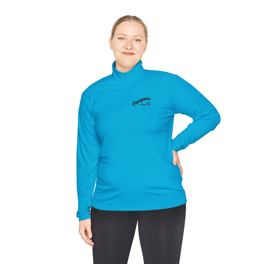 Quarter-Zip Pullover — "Progress Over Perfection" Embroidered Pullover