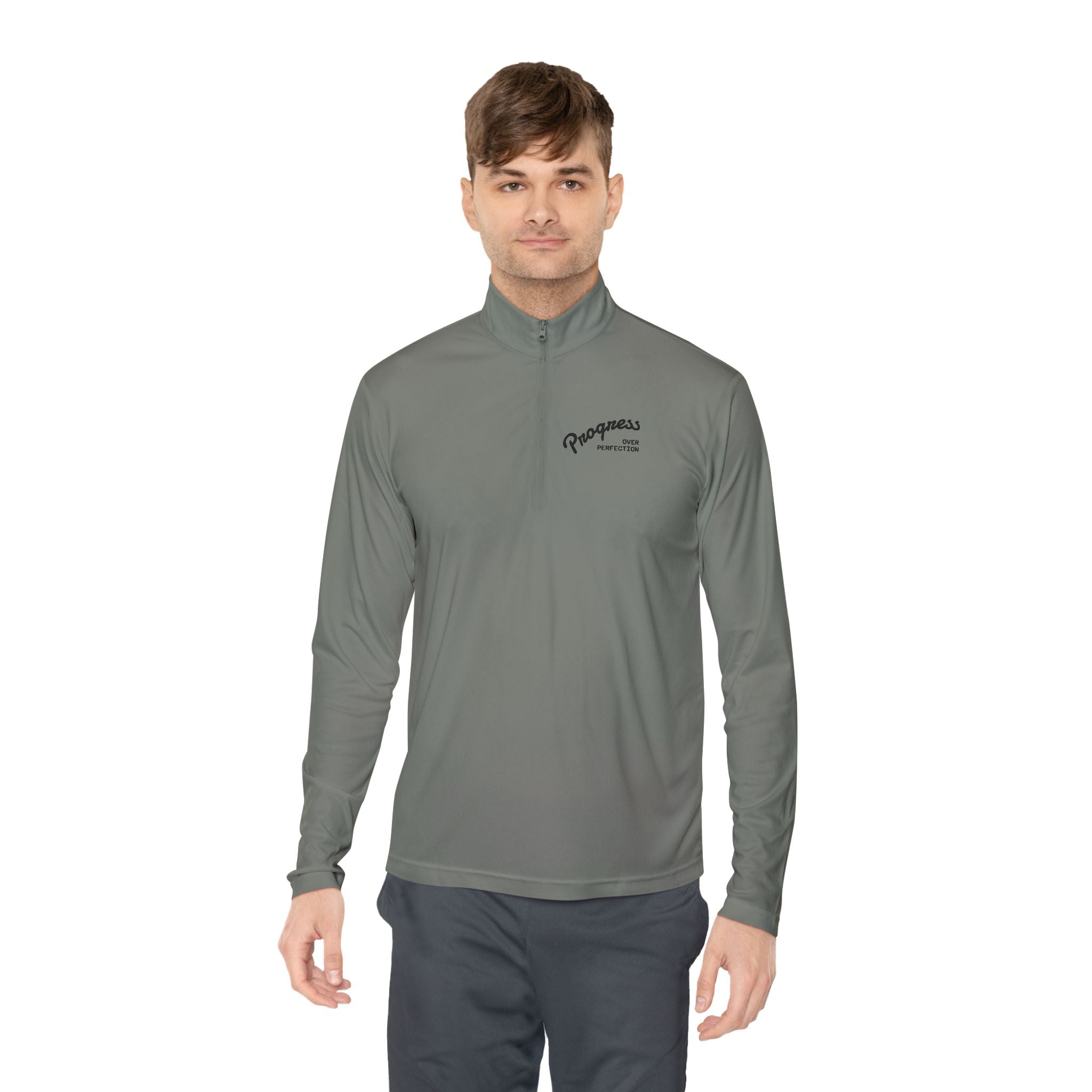 Quarter-Zip Pullover — "Progress Over Perfection" Embroidered Pullover