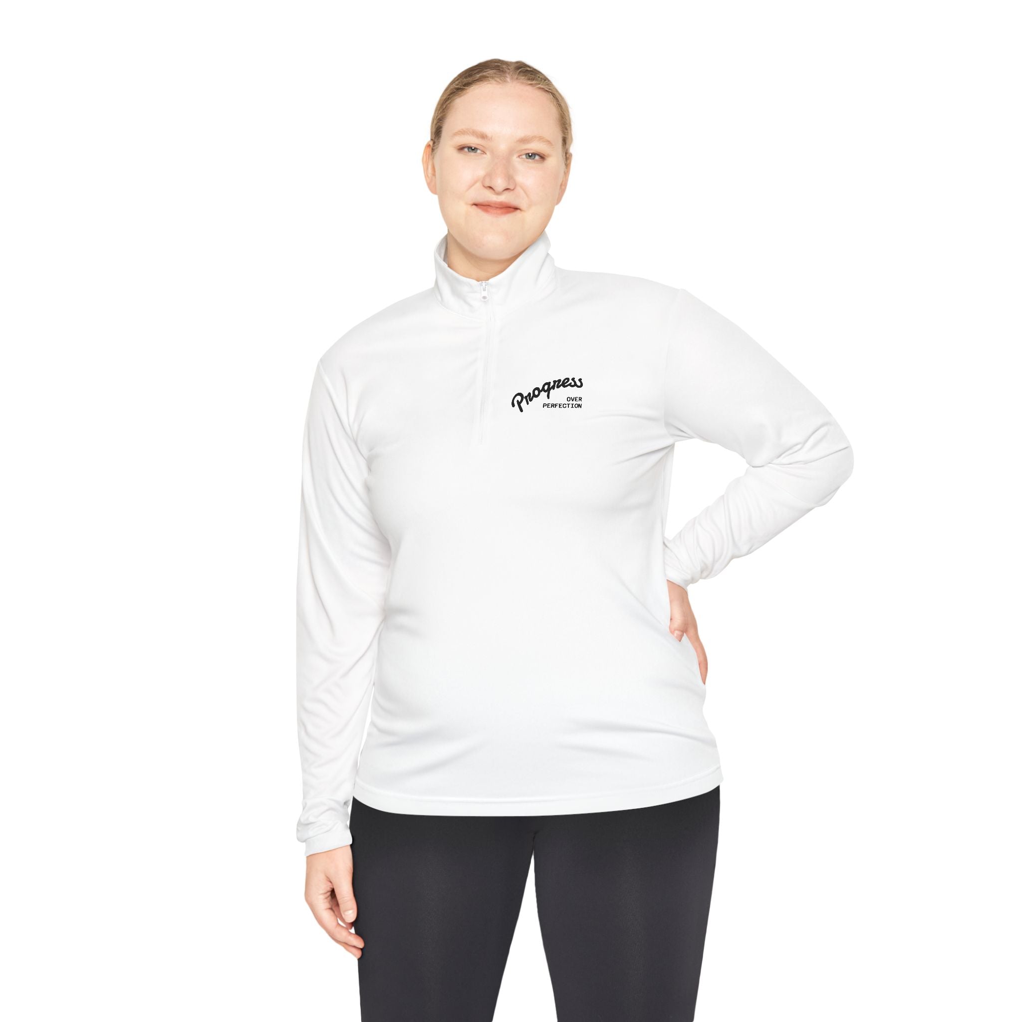 Quarter-Zip Pullover — "Progress Over Perfection" Embroidered Pullover