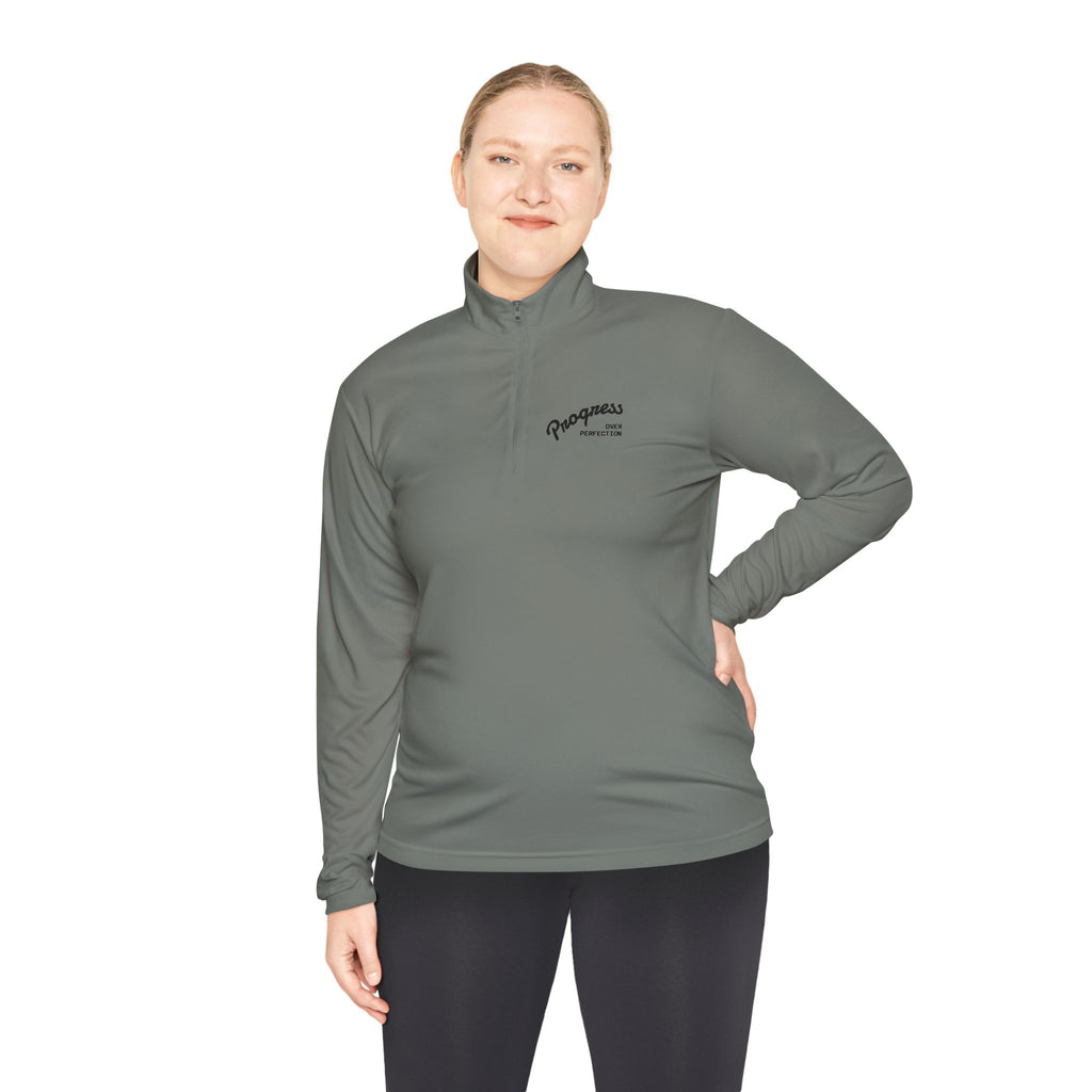 Quarter-Zip Pullover — "Progress Over Perfection" Embroidered Pullover