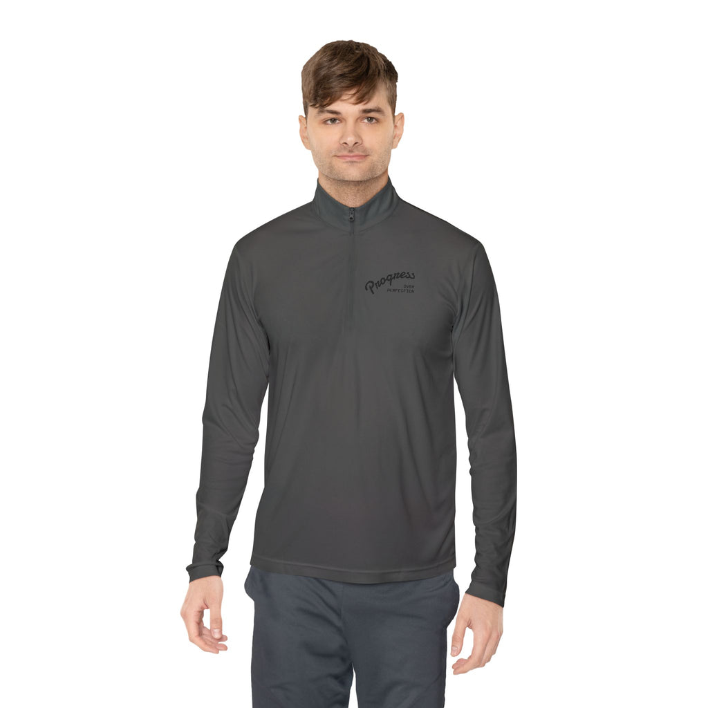 Quarter-Zip Pullover — "Progress Over Perfection" Embroidered Pullover