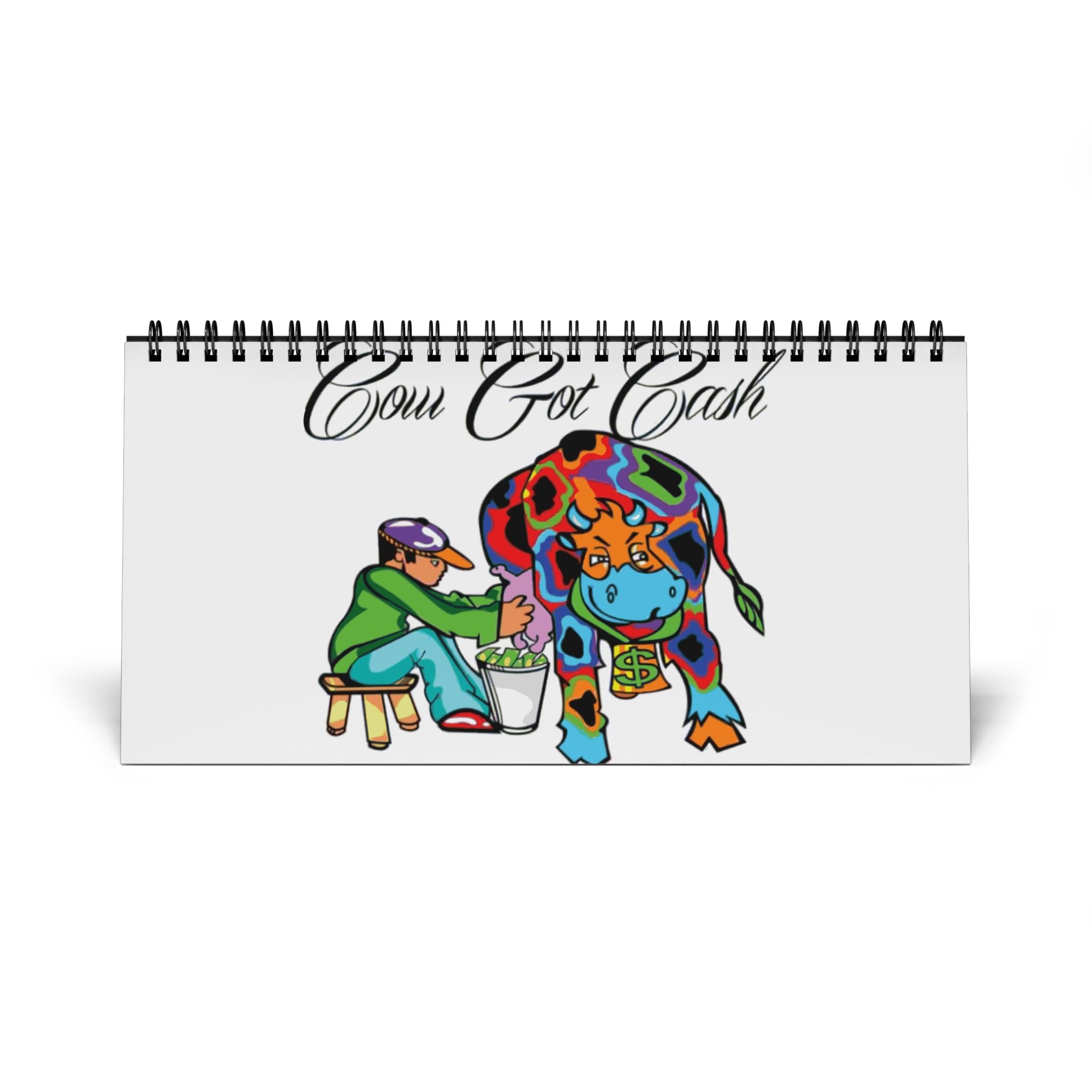 2026 Desktop Calendar — 'Cow Got Cash' Colorful Cow Desk Planner (Grid Months)