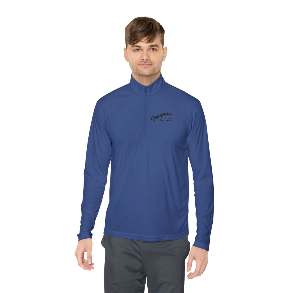 Quarter-Zip Pullover — "Progress Over Perfection" Embroidered Pullover