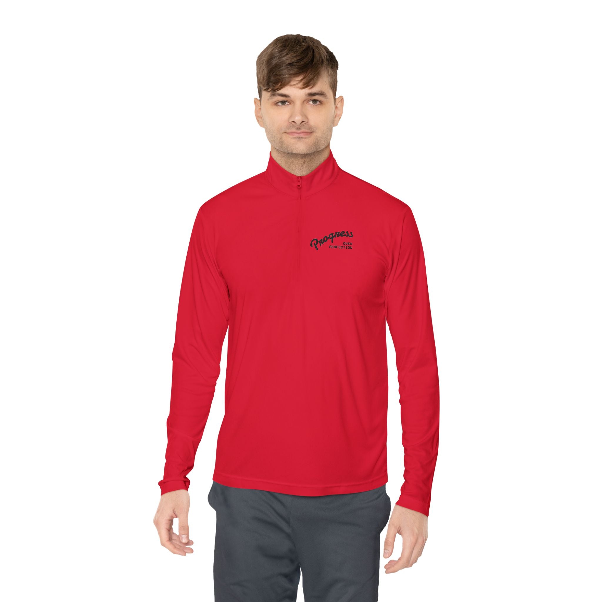 Quarter-Zip Pullover — "Progress Over Perfection" Embroidered Pullover
