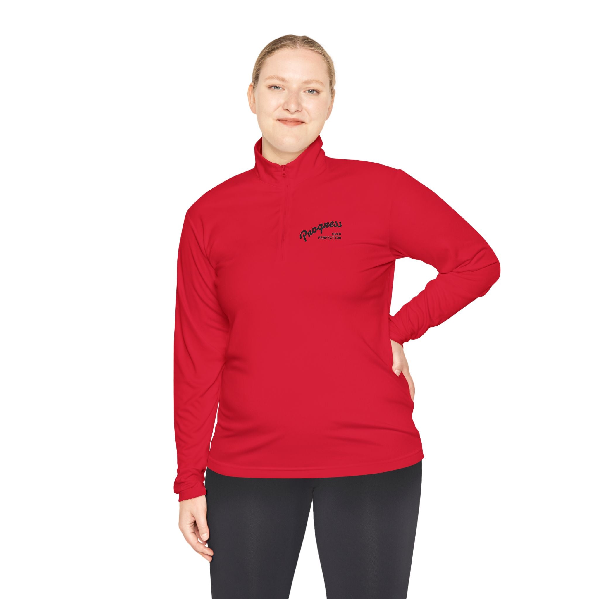 Quarter-Zip Pullover — "Progress Over Perfection" Embroidered Pullover