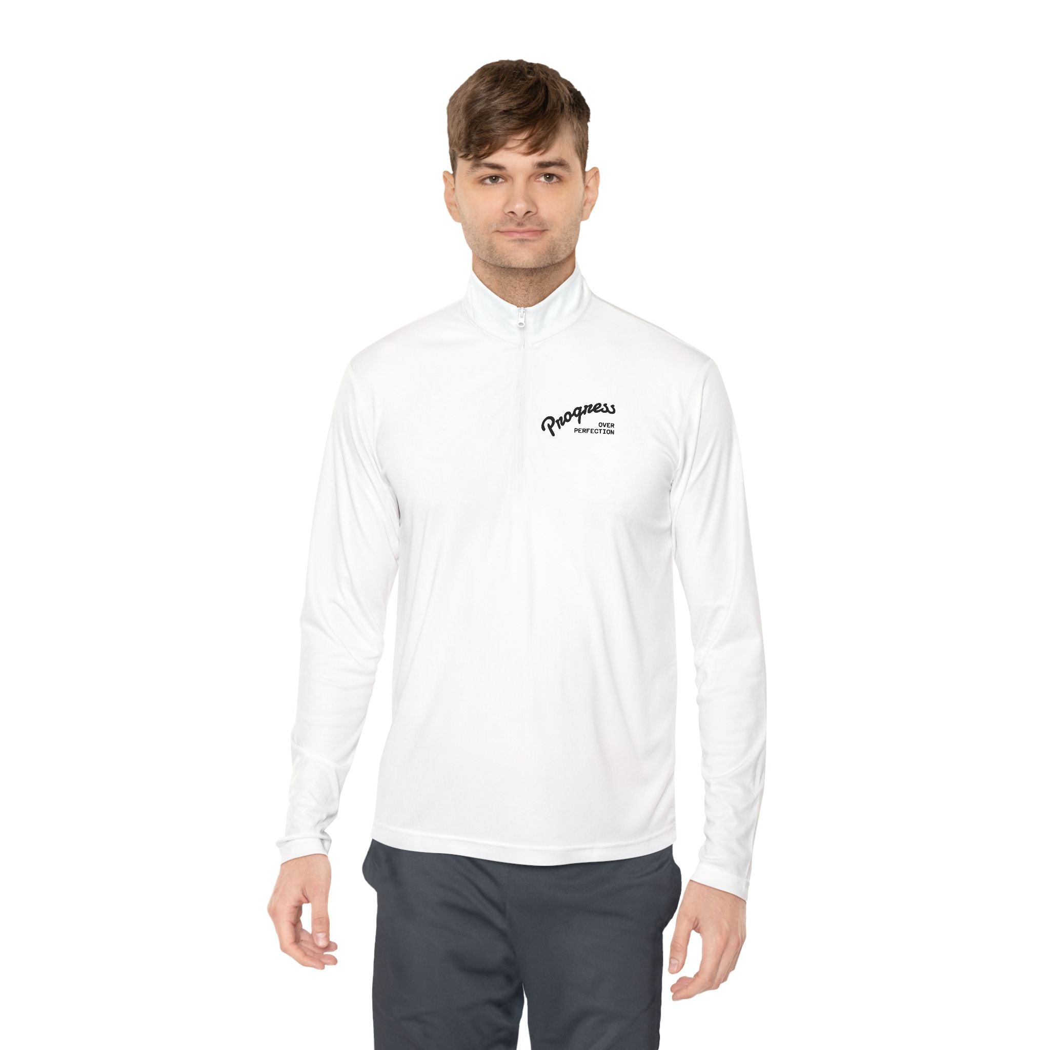 Quarter-Zip Pullover — "Progress Over Perfection" Embroidered Pullover