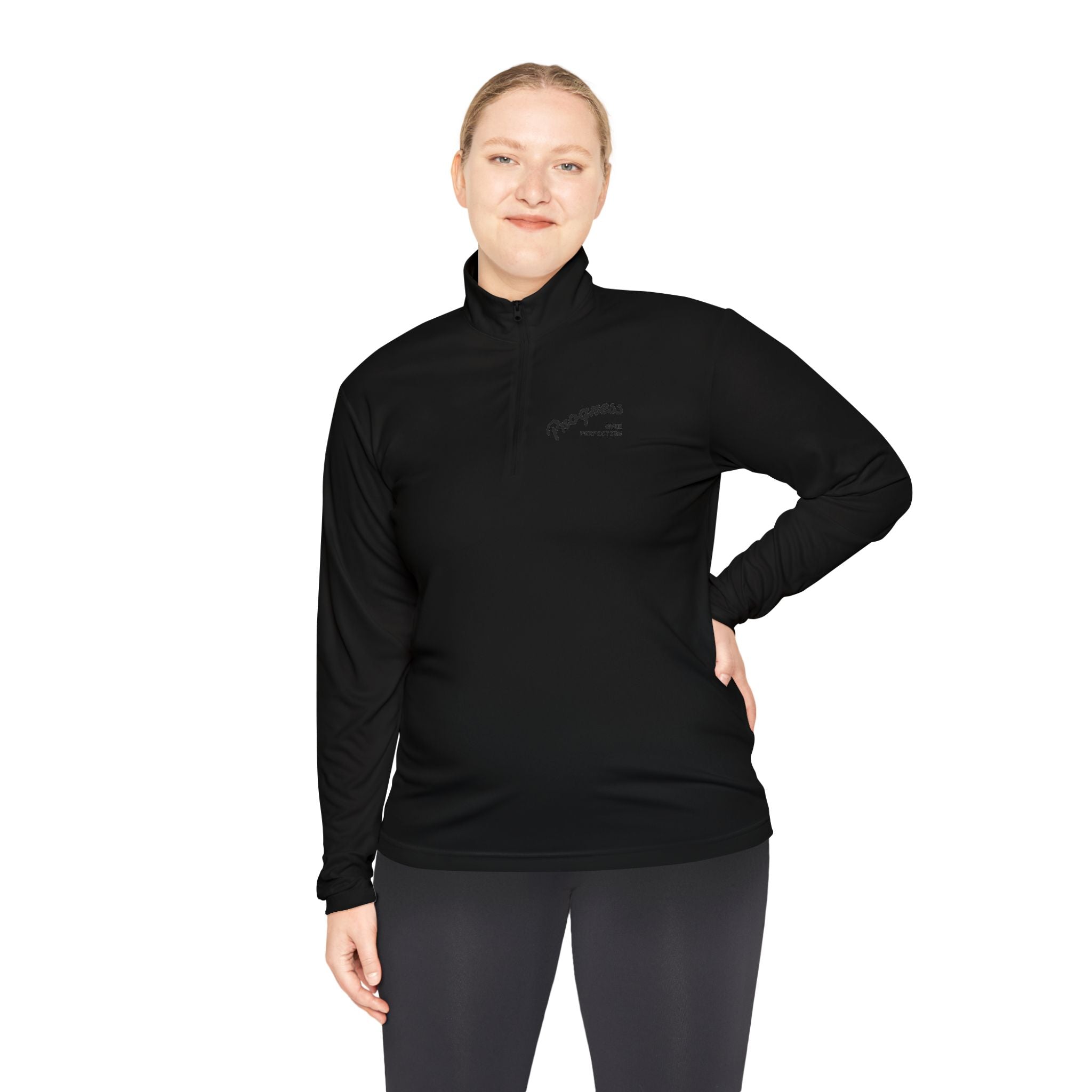 Quarter-Zip Pullover — "Progress Over Perfection" Embroidered Pullover