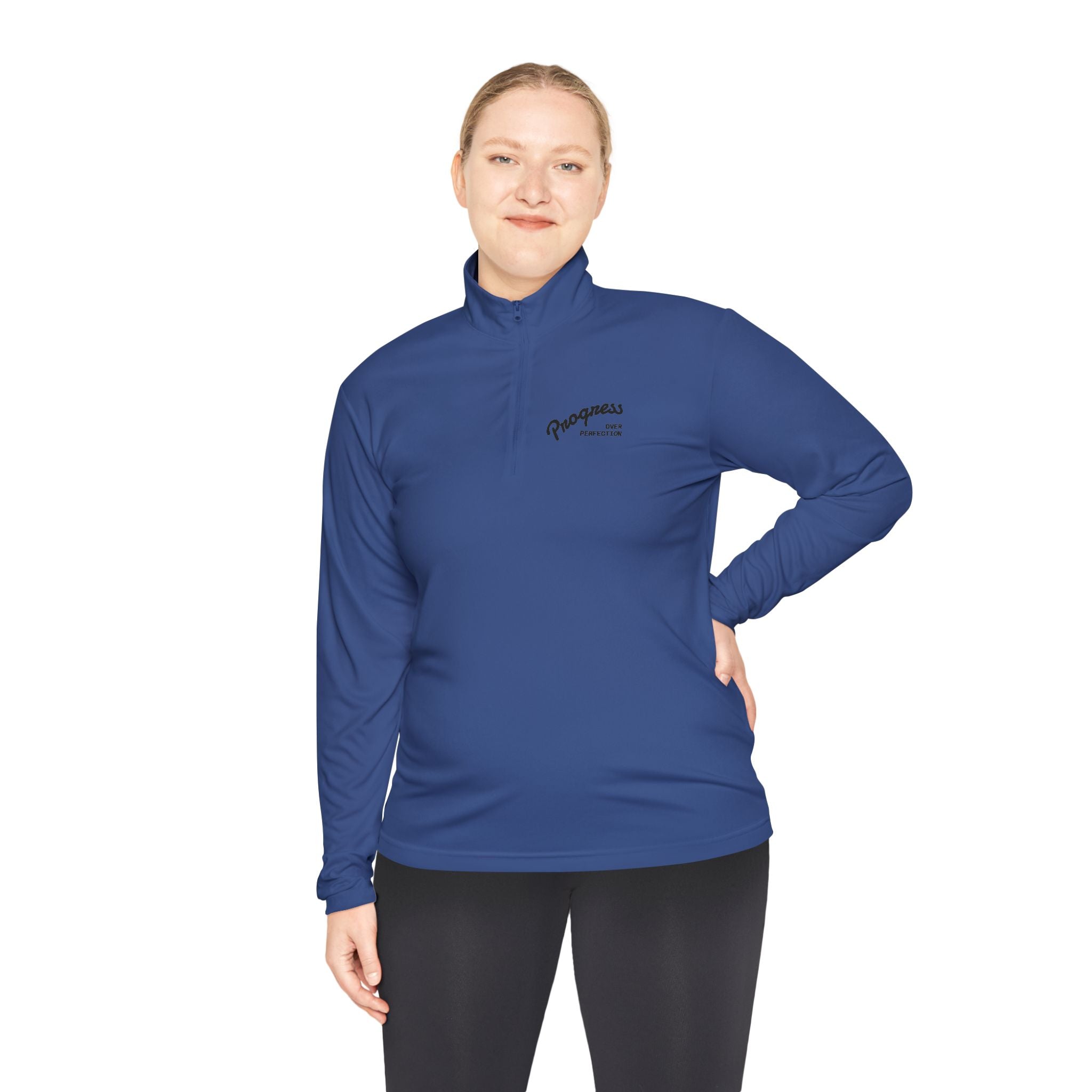 Quarter-Zip Pullover — "Progress Over Perfection" Embroidered Pullover