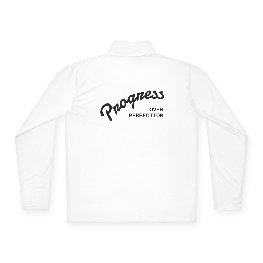 Quarter-Zip Pullover — "Progress Over Perfection" Embroidered Pullover